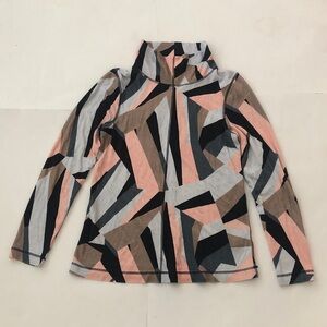 COS M Top Pink Tan Grey Geometric Print Mock Neck Long Sleeve Stretchy Excellent